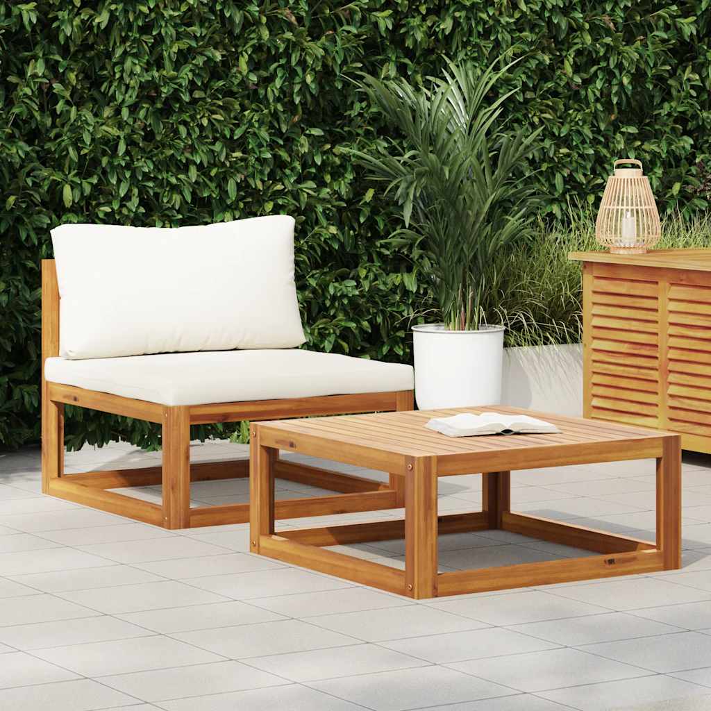 2 Piece Patio Sofa Set with Cushion Solid Acacia Wood