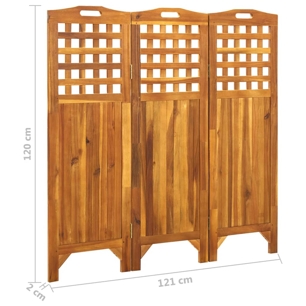 3-Panel Room Divider 121x2x120 cm Solid Acacia Wood