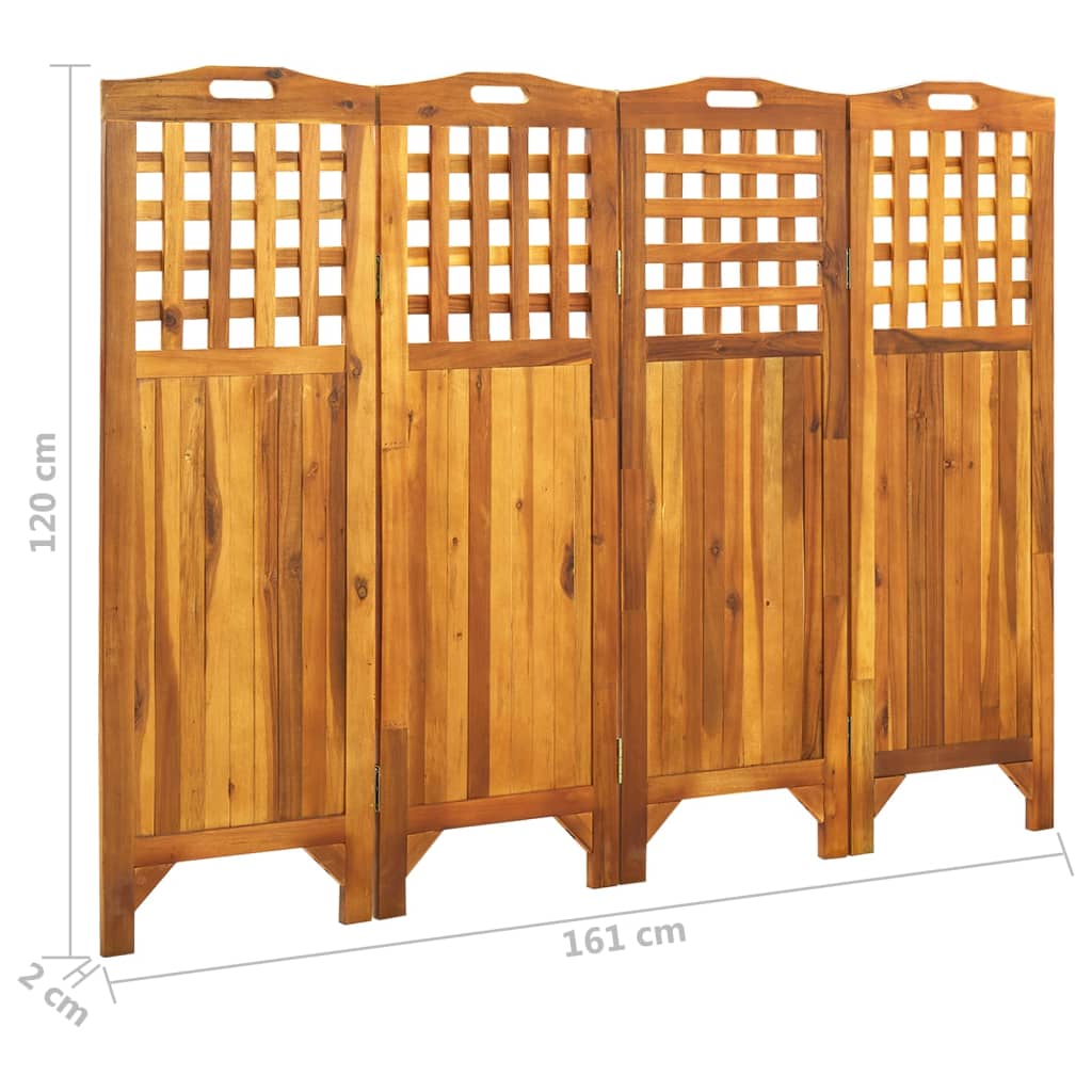 4-Panel Room Divider 161x2x120 cm Solid Acacia Wood