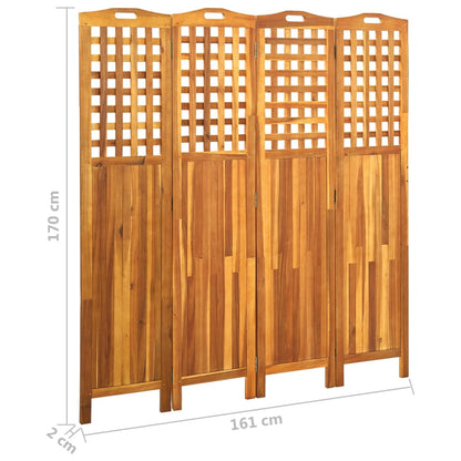 4-Panel Room Divider 161x2x170 cm Solid Acacia Wood