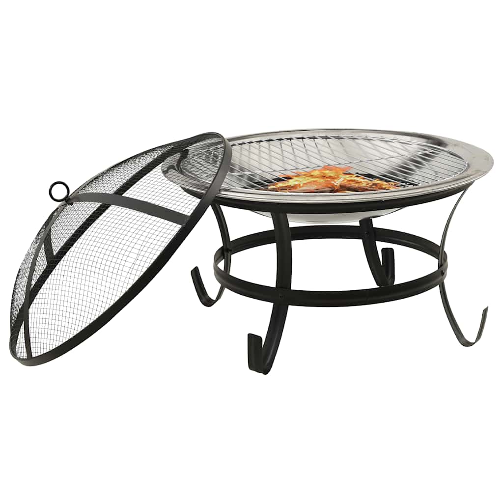 2-in-1 Fire Pit and BBQ with Poker 22"x22"x19.3" Stainless Steel
