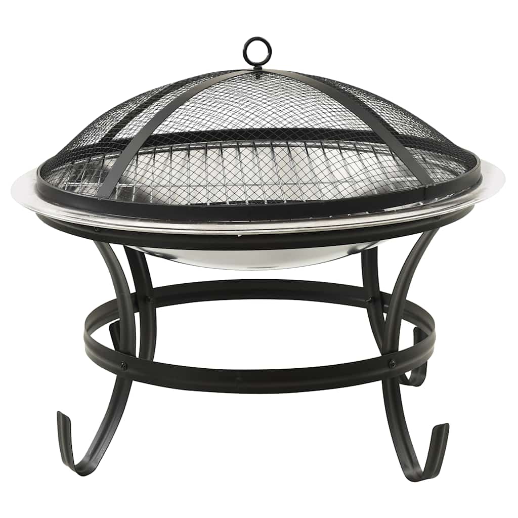 2-in-1 Fire Pit and BBQ with Poker 22"x22"x19.3" Stainless Steel