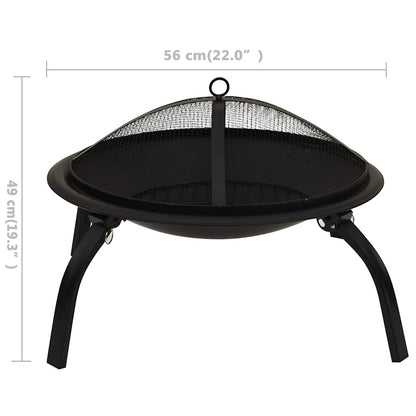 2-in-1 Fire Pit and BBQ with Poker 22"x22"x19.3" Steel