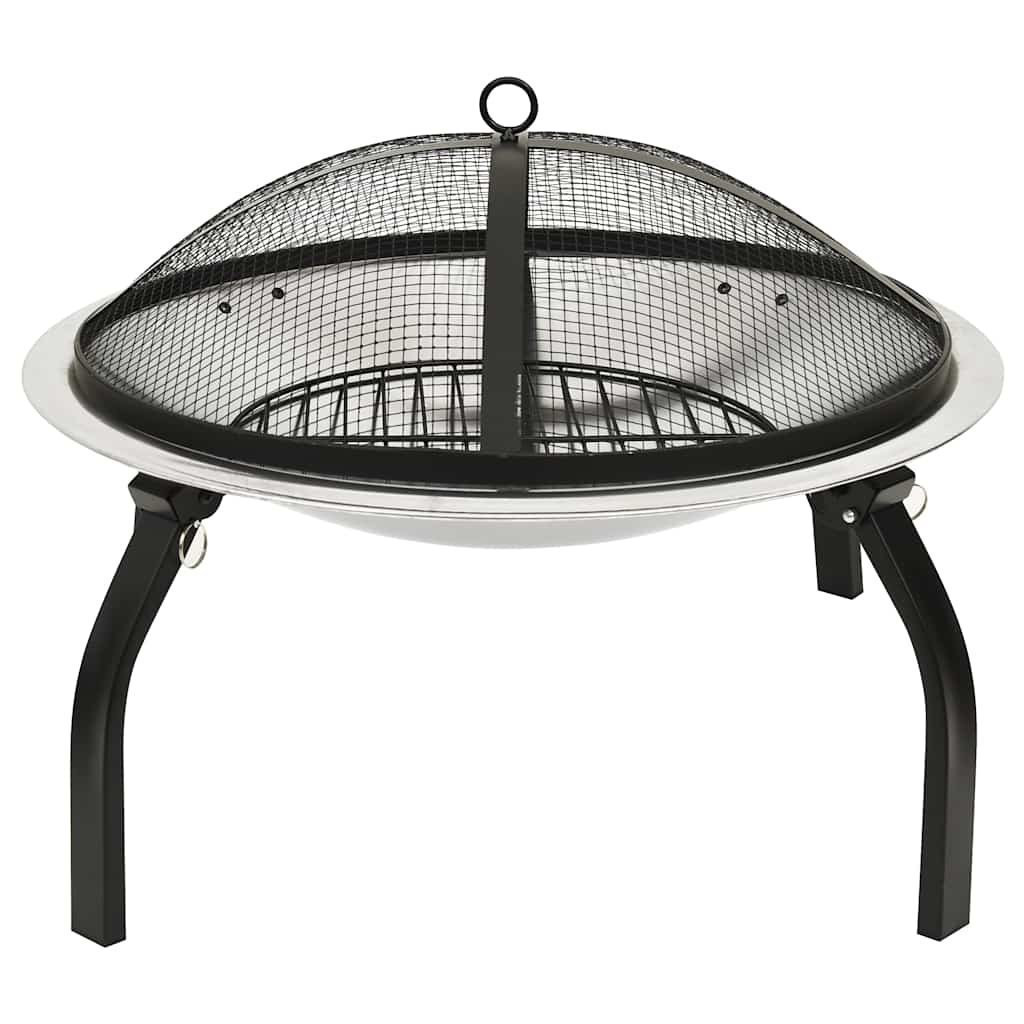 2-in-1 Fire Pit and BBQ with Poker 22"x22"x19.3" Stainless Steel