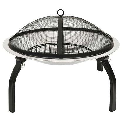 2-in-1 Fire Pit and BBQ with Poker 22"x22"x19.3" Stainless Steel