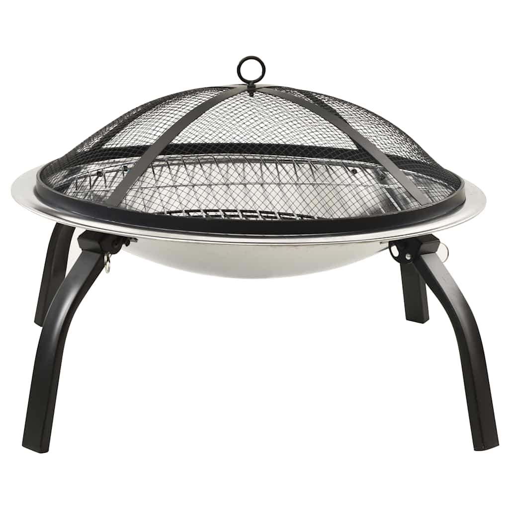 2-in-1 Fire Pit and BBQ with Poker 22"x22"x19.3" Stainless Steel