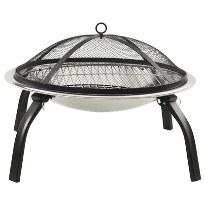 2-in-1 Fire Pit and BBQ with Poker 22"x22"x19.3" Stainless Steel