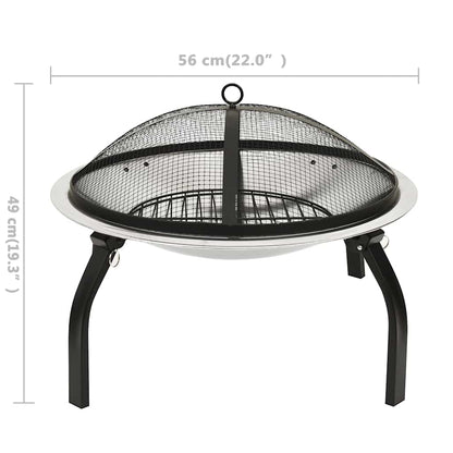 2-in-1 Fire Pit and BBQ with Poker 22"x22"x19.3" Stainless Steel