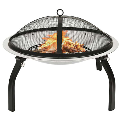 2-in-1 Fire Pit and BBQ with Poker 22"x22"x19.3" Stainless Steel