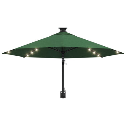 Wall-mounted Parasol with LEDs and Metal Pole 300 cm Green