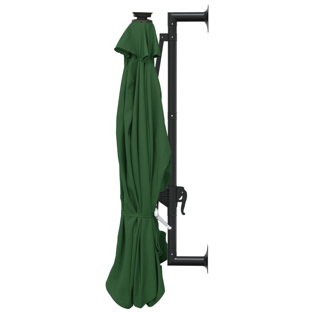 Wall-mounted Parasol with LEDs and Metal Pole 300 cm Green