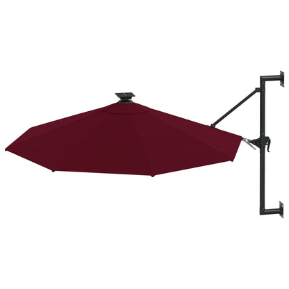 Wall-mounted Parasol with LEDs and Metal Pole 300 cm Burgundy