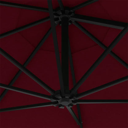 Wall-mounted Parasol with LEDs and Metal Pole 300 cm Burgundy