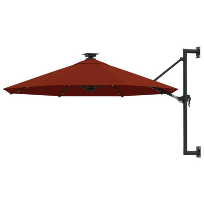 Wall-mounted Parasol with LEDs and Metal Pole 300 cm Terracotta