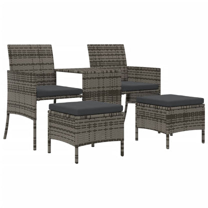 2-Seater Patio Sofa with Tea Table & Stools Poly Rattan Gray