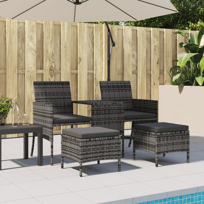 2-Seater Patio Sofa with Tea Table & Stools Poly Rattan Gray
