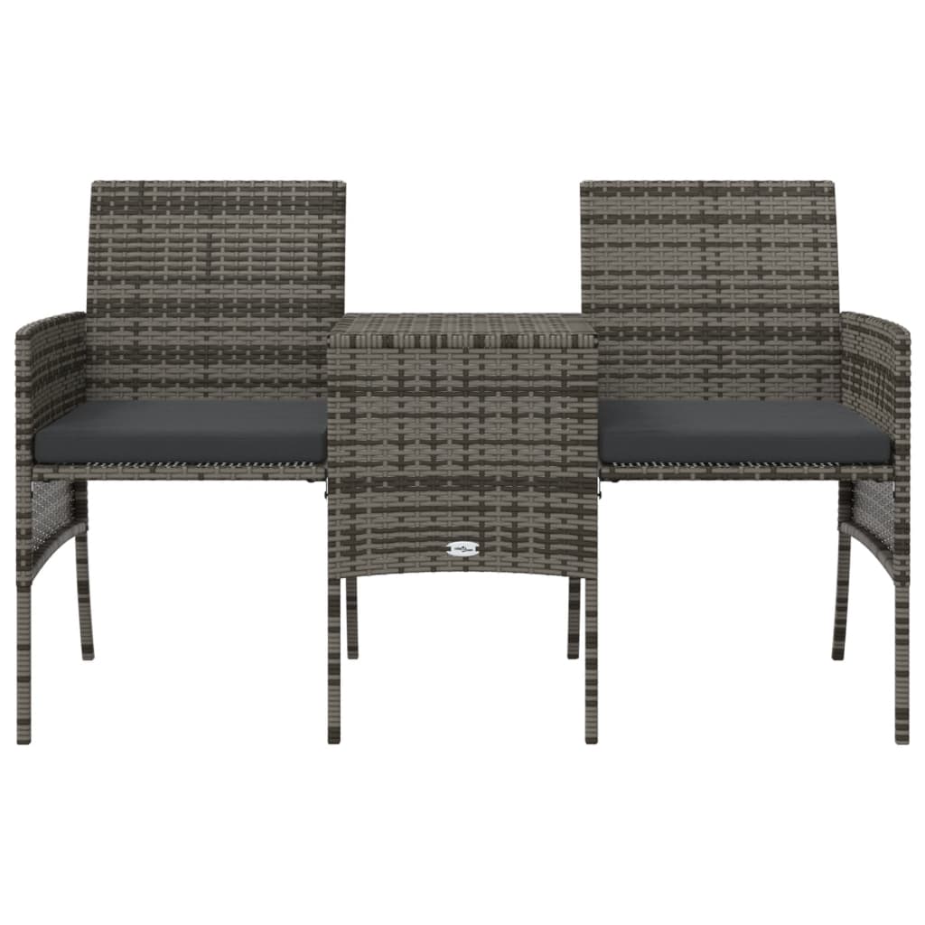 2-Seater Patio Sofa with Tea Table & Stools Poly Rattan Gray