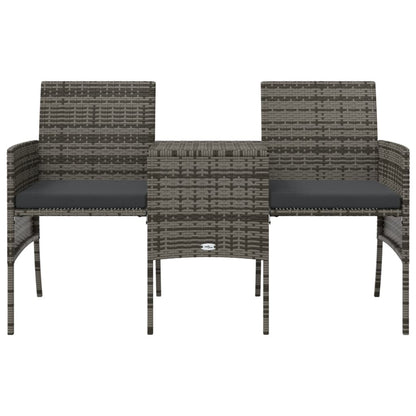 2-Seater Patio Sofa with Tea Table & Stools Poly Rattan Gray