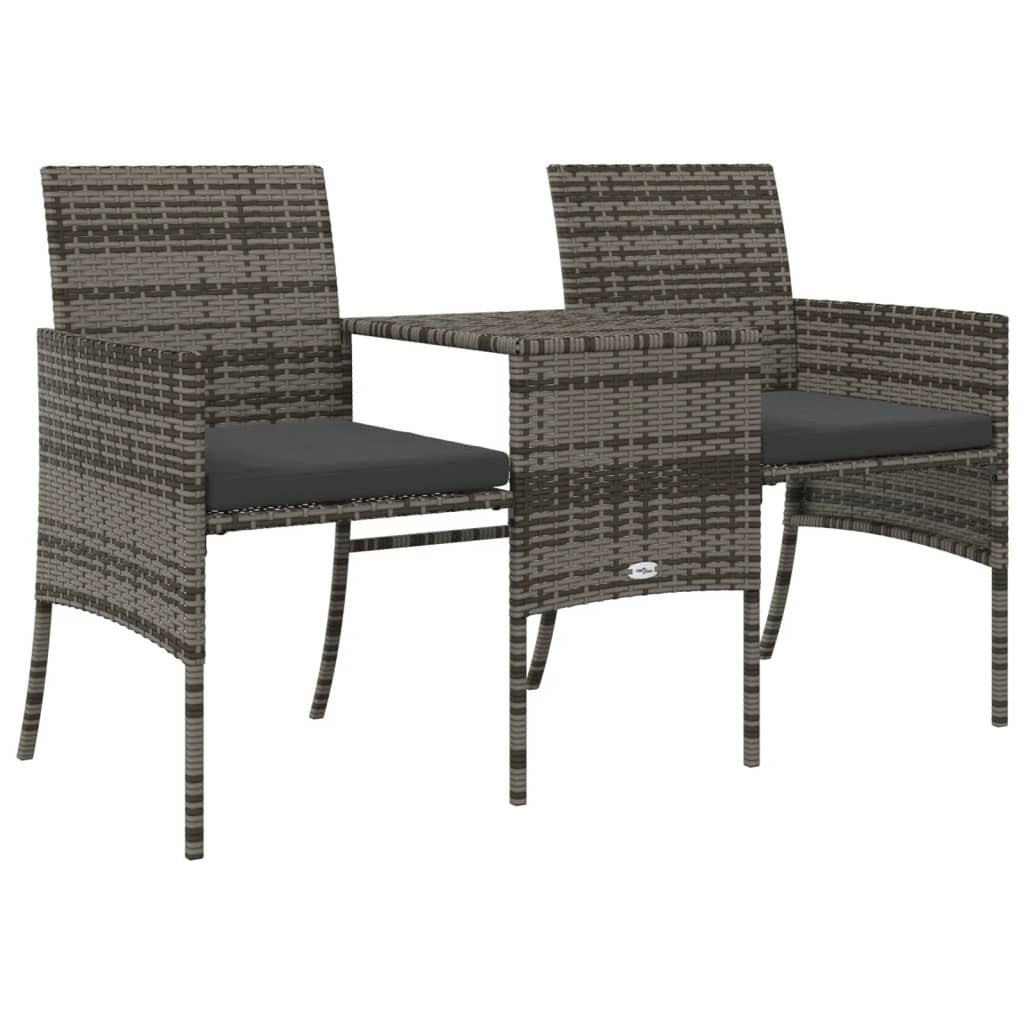 2-Seater Patio Sofa with Tea Table & Stools Poly Rattan Gray