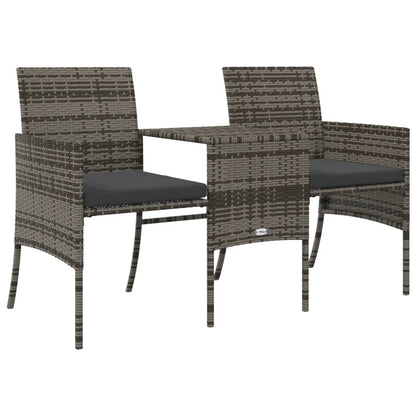 2-Seater Patio Sofa with Tea Table & Stools Poly Rattan Gray