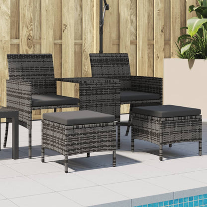 2-Seater Patio Sofa with Tea Table & Stools Poly Rattan Gray