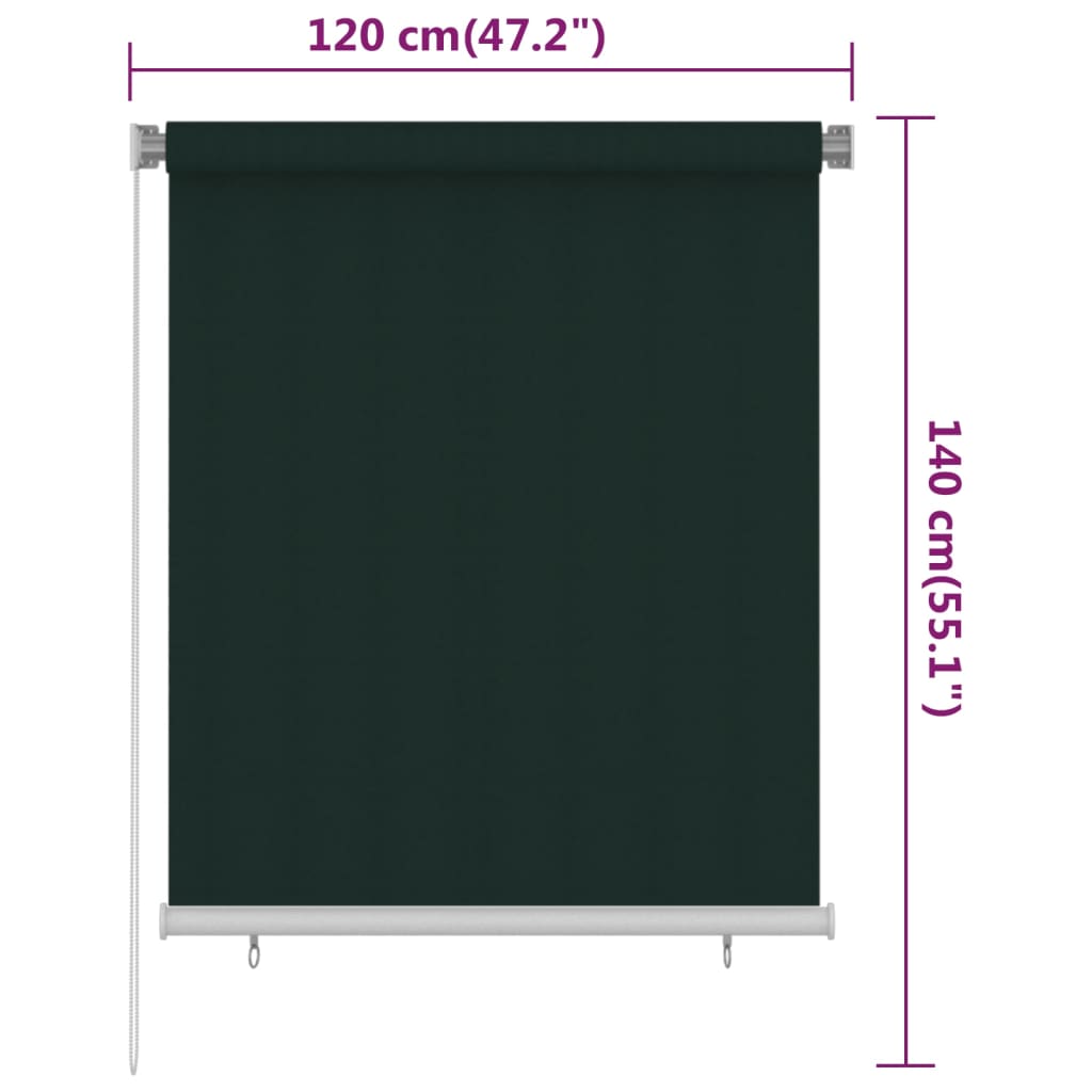 Outdoor Roller Blind 120x140 cm Dark Green HDPE