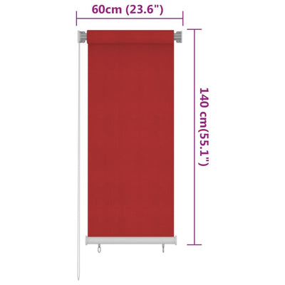 Outdoor Roller Blind 60x140 cm Red HDPE