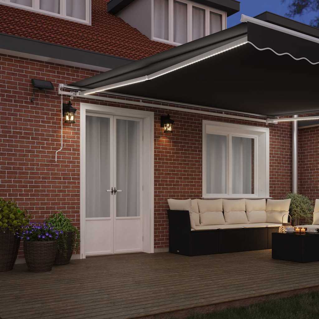 Awning Frame with LED Strip Lights White 450 x 350 cm Aluminium