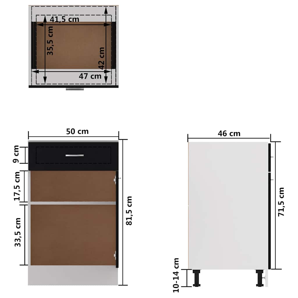 Drawer Bottom Cabinet | Black | Engineered wood | 50 x 46 x 81.5 cm