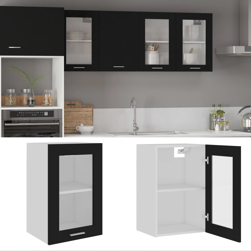 Hanging Glass Cabinet Lyon Black 40x31x60 cm Engineered Wood