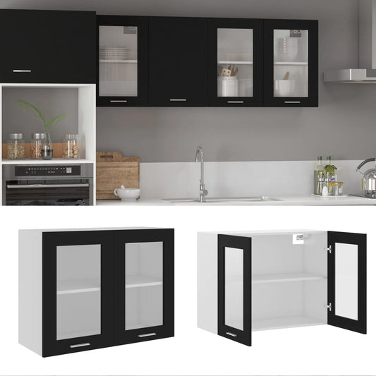 Hanging Glass Cabinet Lyon Black 80x31x60 cm Engineered Wood