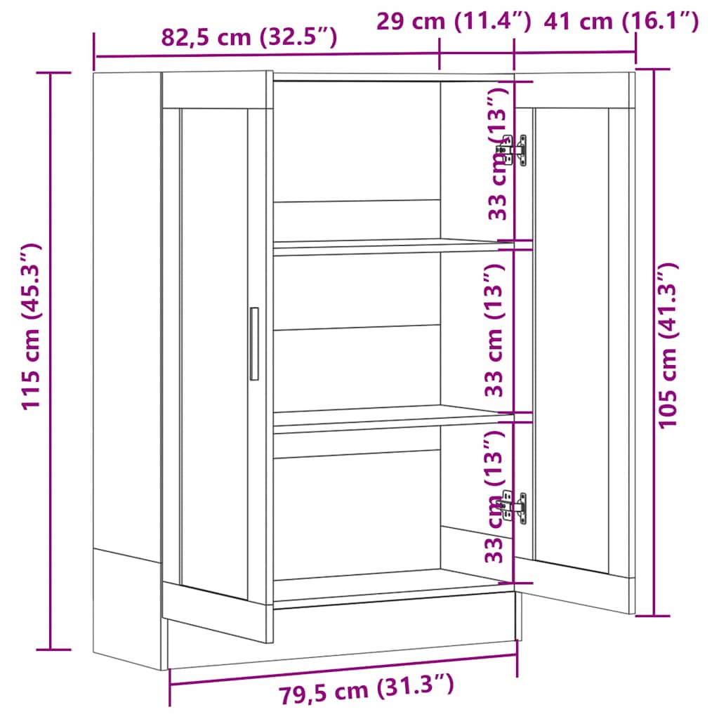 802753 vidaXL Vitrine Cabinet Sonoma Oak 82,5x30,5x115 cm Engineered Wood
