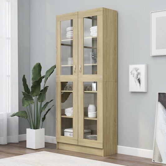 802771 vidaXL Vitrine Cabinet Sonoma Oak 82,5x30,5x185 cm Engineered Wood