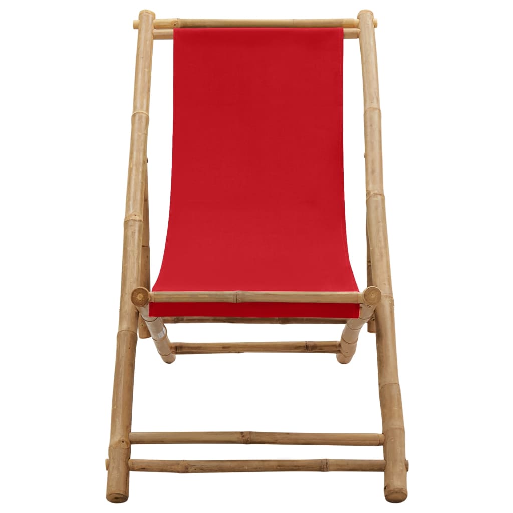 Deck Chair Bamboo and Canvas Red