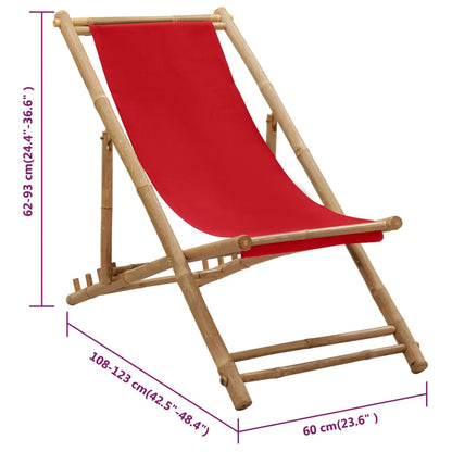 Deck Chair Bamboo and Canvas Red