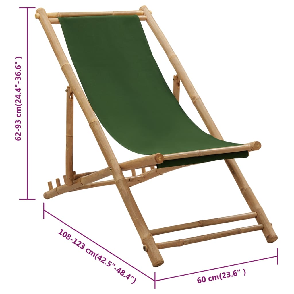 Beach Chair | Green | Bamboo and canvas | Perfect for adults | Foldable