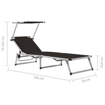 Folding Sun Loungers with Roof 2 pcs Aluminium&Textilene Black