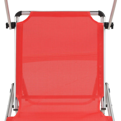 Folding Sun Loungers with Roof 2 pcs Aluminium&Textilene Red