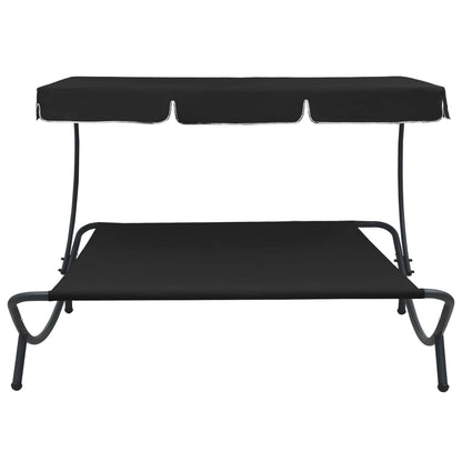 Outdoor Lounge Bed with Canopy Black