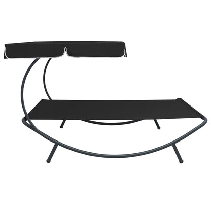 Outdoor Lounge Bed with Canopy Black