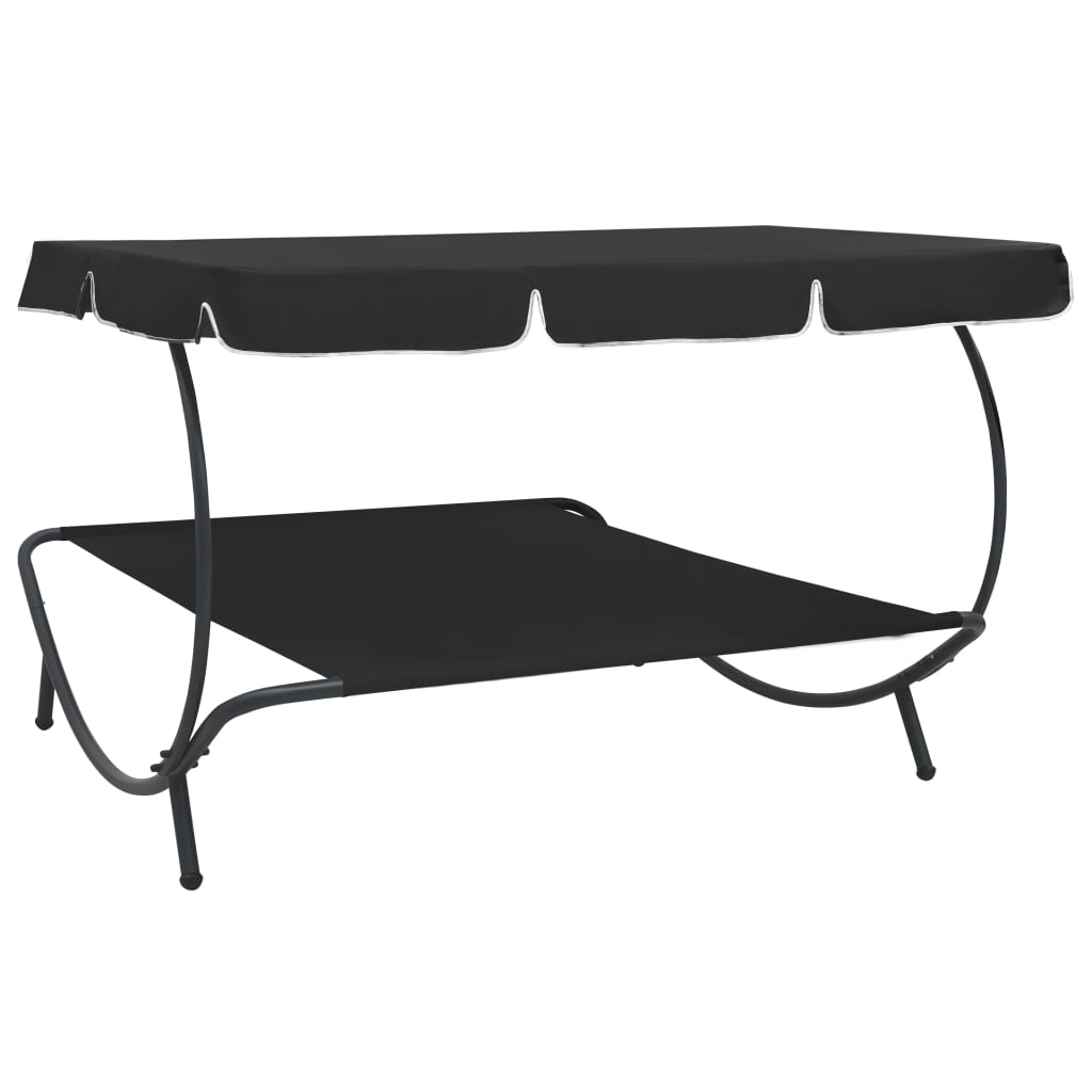 Outdoor Lounge Bed with Canopy Black