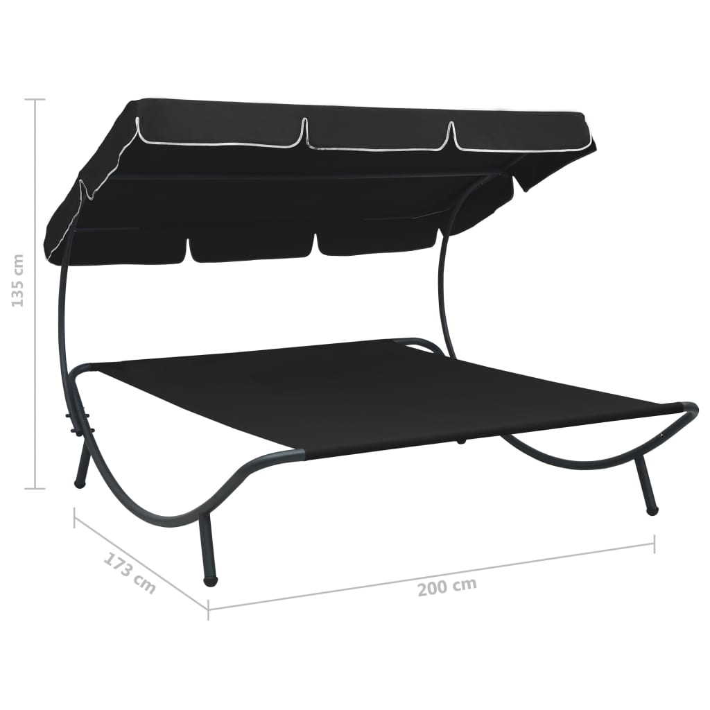 Outdoor Lounge Bed with Canopy Black