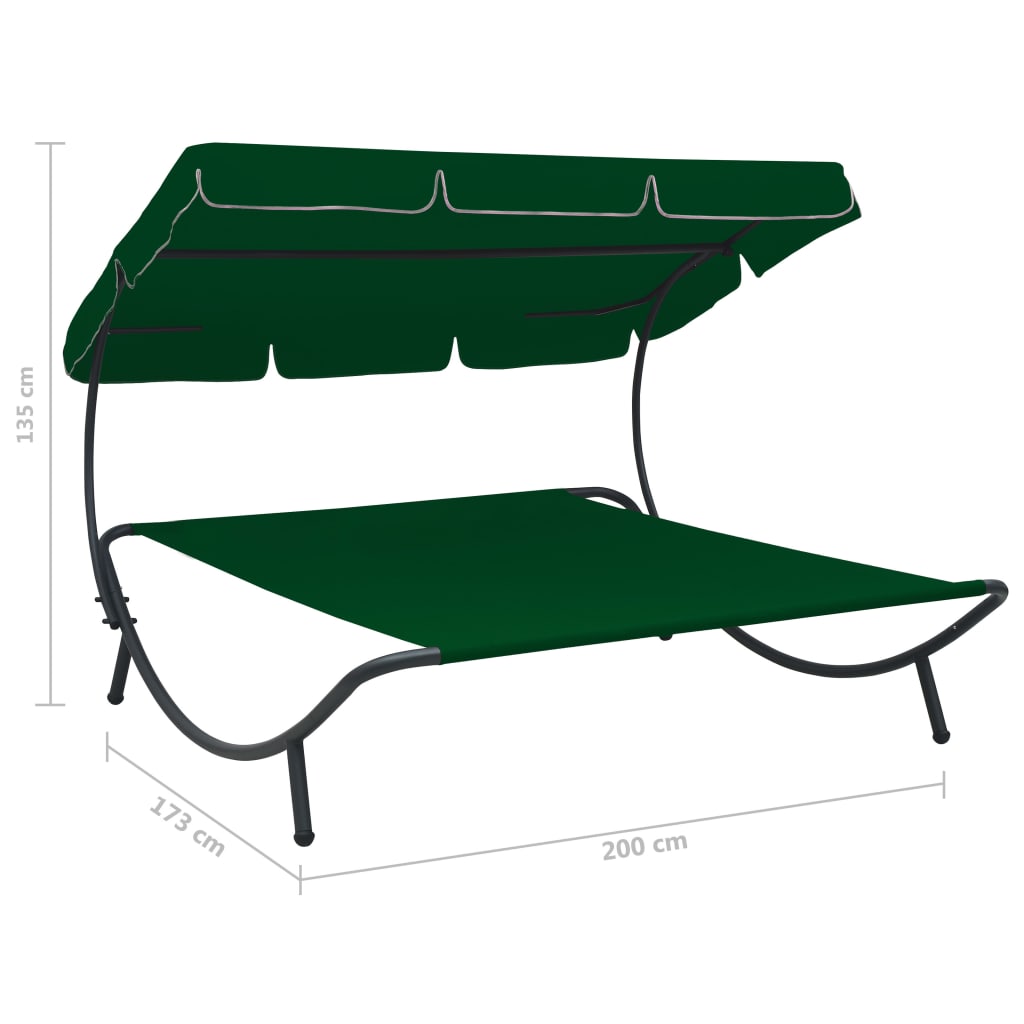 Outdoor Lounge Bed with Canopy Green