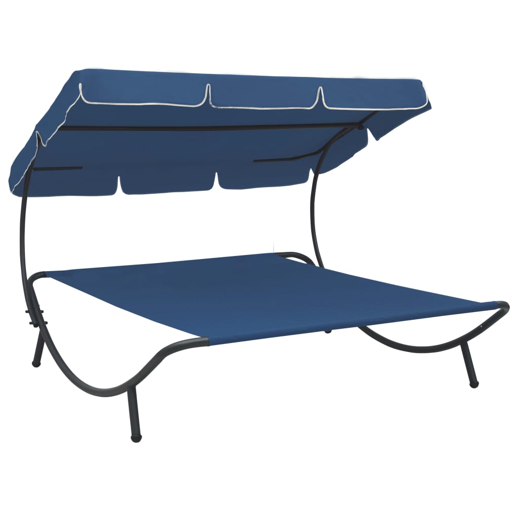 Outdoor Lounge Bed with Canopy Blue