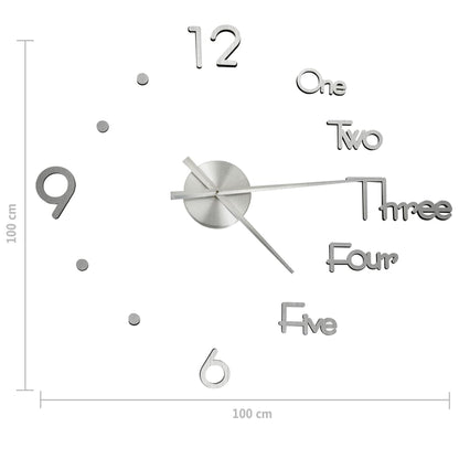 3D Wall Clock Modern Design Silver 100 cm XXL