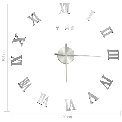 3D Wall Clock Modern Design Silver 100 cm XXL