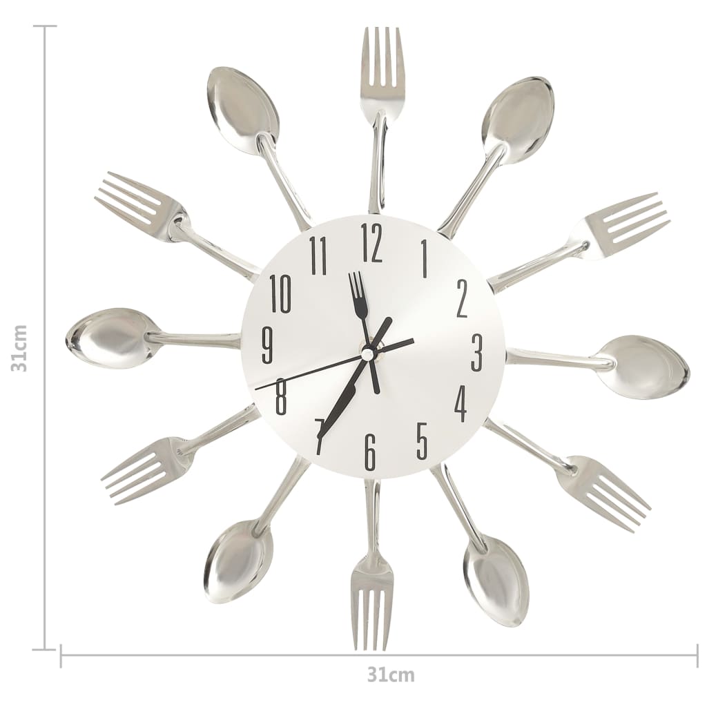 Wall Clock with Spoon and Fork Design Silver 31 cm Aluminium