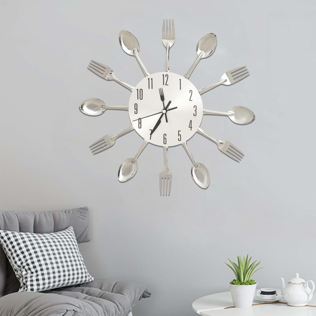 Wall Clock with Spoon and Fork Design Silver 31 cm Aluminium