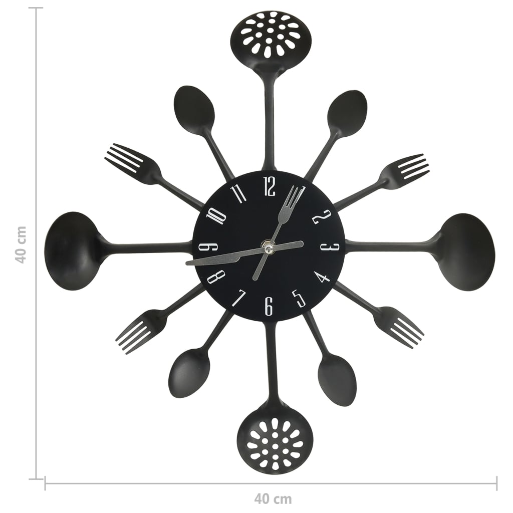 Wall Clock with Spoon and Fork Design Black 40 cm Aluminium