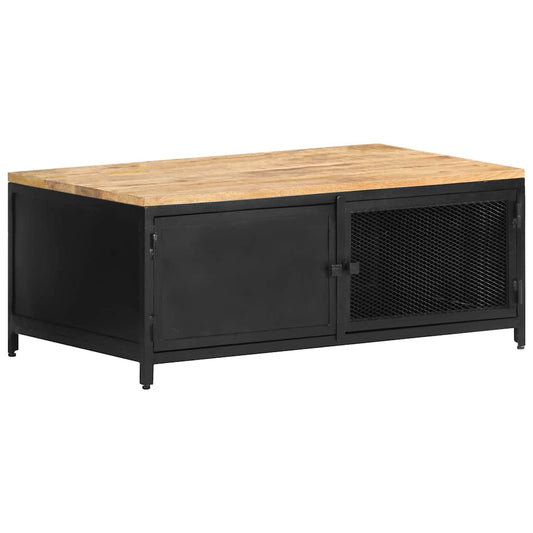 Coffee Table | Black, Natural Wood | Solid Mango Wood, Powder-Coated Iron